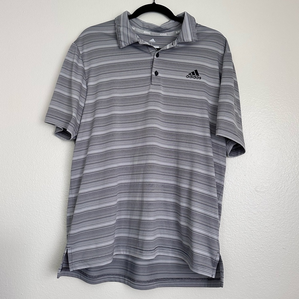 Adidas Gray Stripe Golf Polo